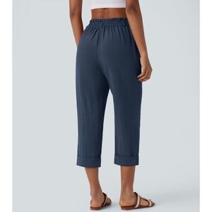 Halara Womens XL Blue Gray High Waisted Elastic Back Cropped Cuffed Pants NWT
